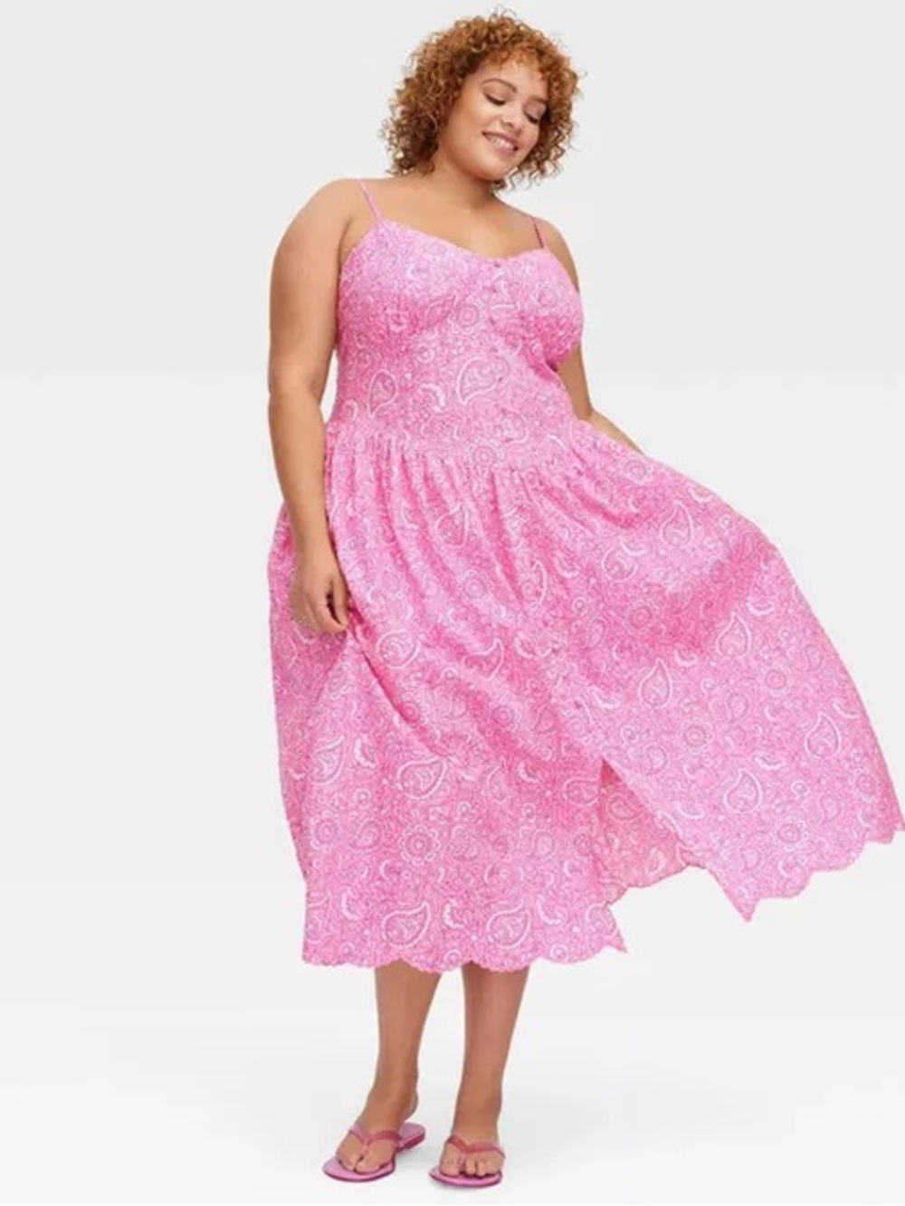 Roller Rabbit Pink Paisley Button-Front Midi Dress